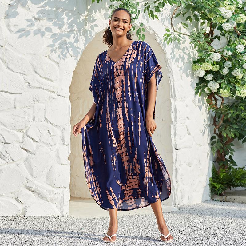Богемный пляжный кафтан платья для женщин тай-дай летний макси халат летний купальник накидки праздничные купальные костюмы поставка с фабрики большие распродажи