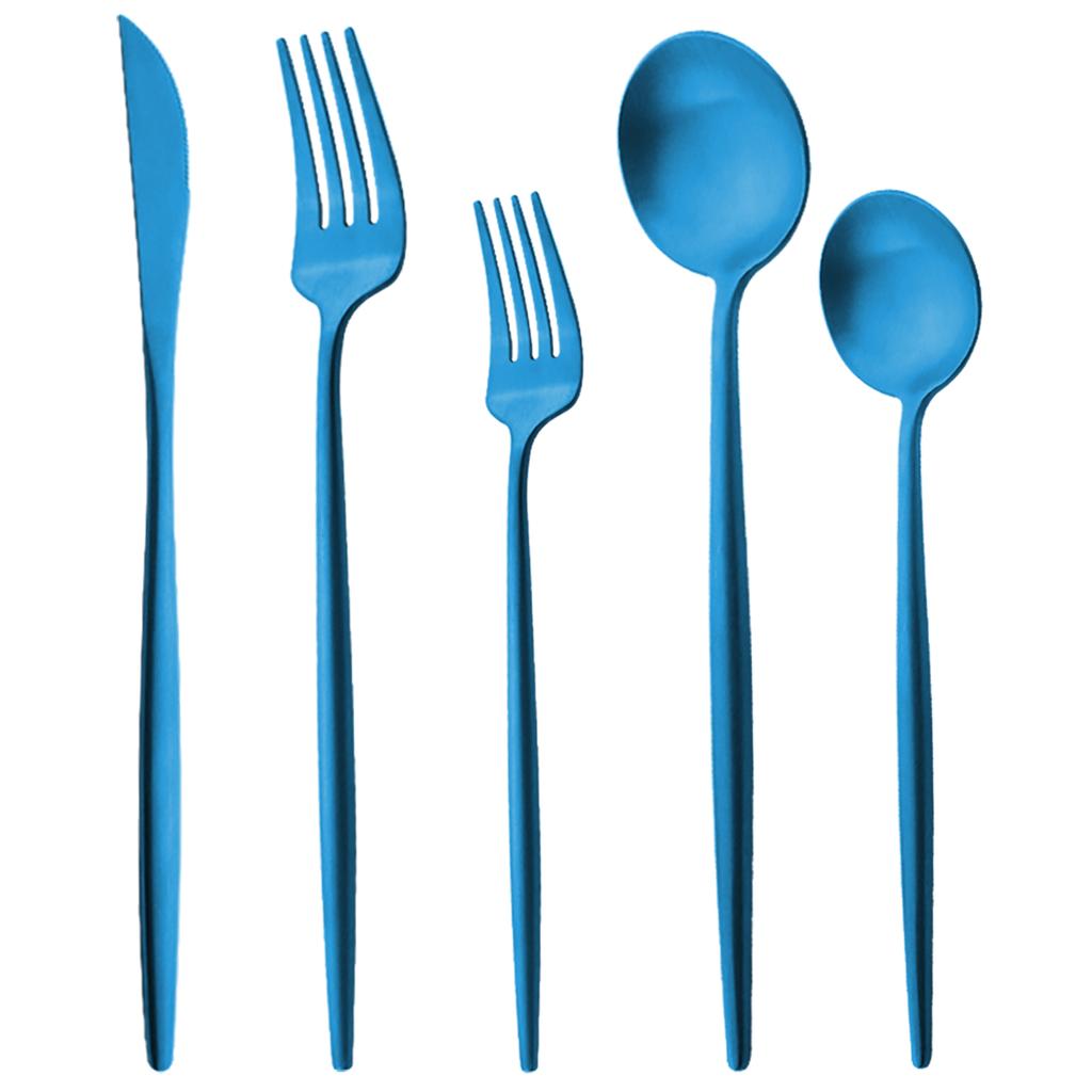 5 шт., матовая круглая ручка, серебро 18/10, набор столовых приборов из нержавеющей стали, нож, вилка, ложка, посуда, набор столовых приборов