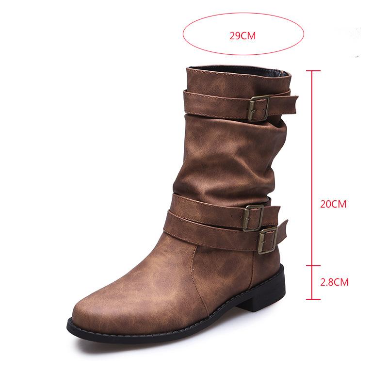 Fashion Vintage Women Ankle Boots Chunky High Heels Boots Buckle Rubber Casual Ladies Shoes Female Chelsea Short Boots Shoes Large Size