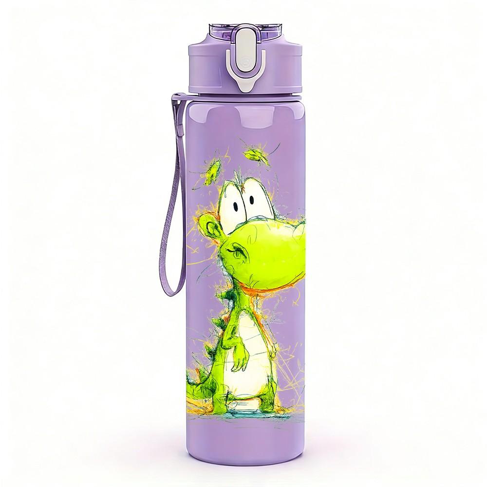 1PC Green Frog Cartoon Character Print 750ml Color Plastic Sports Water Bottle Leakproof Flip Straw Lid Suitable for Sports Office Home Use