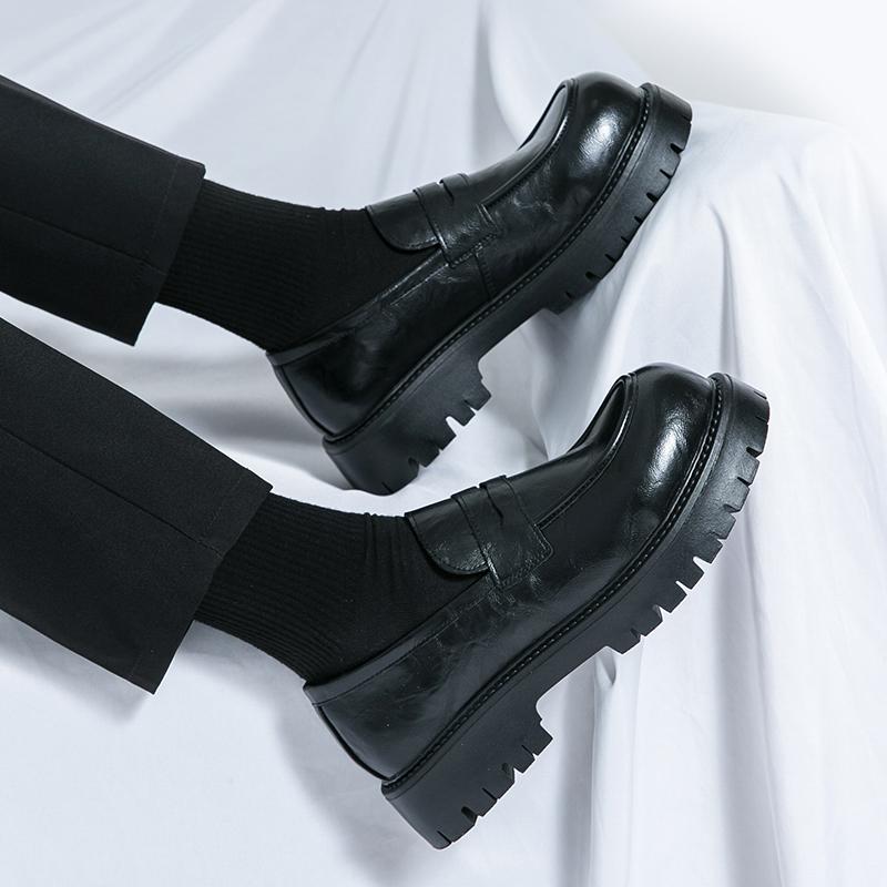Мужские мокасины, увеличивающие рост, классические кожаные туфли на толстой подошве с криперами на платформе с круглым носком, деловые туфли