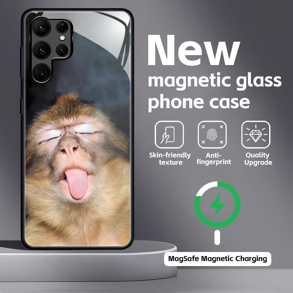 Monkey Sipping Caprisun Meme  Phone Case For Samsung S26 S25 S24 S23 S22 S21 Plus Ultra Note20 Glass Magnetic Case