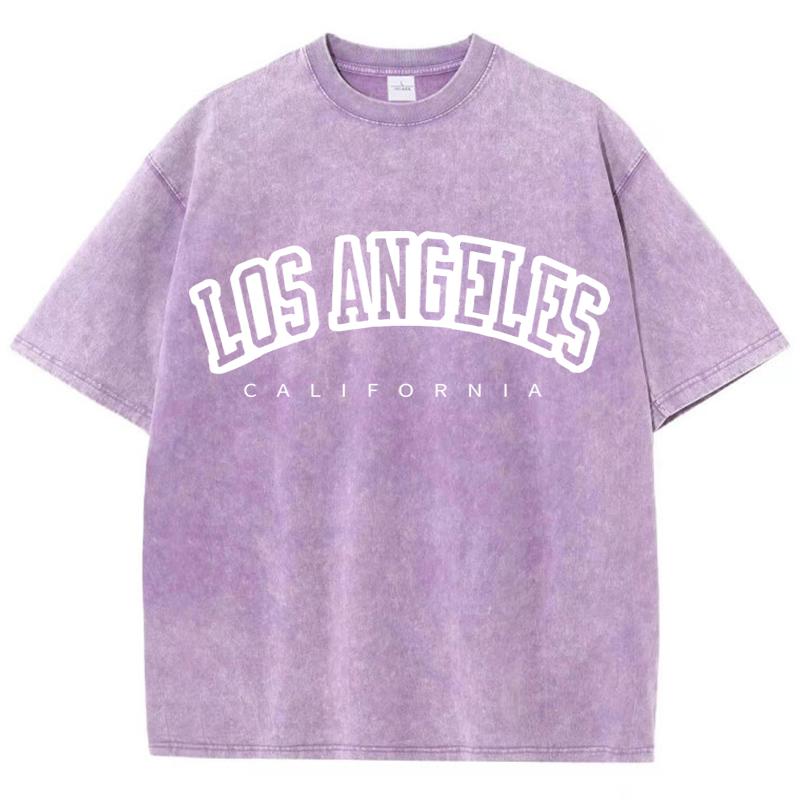 Women'S Cotton Washed T-Shirts Fashion O-Neck Distressed Short Sleeve Los Angeles Usa Print Tops Summer Street Female Clothes