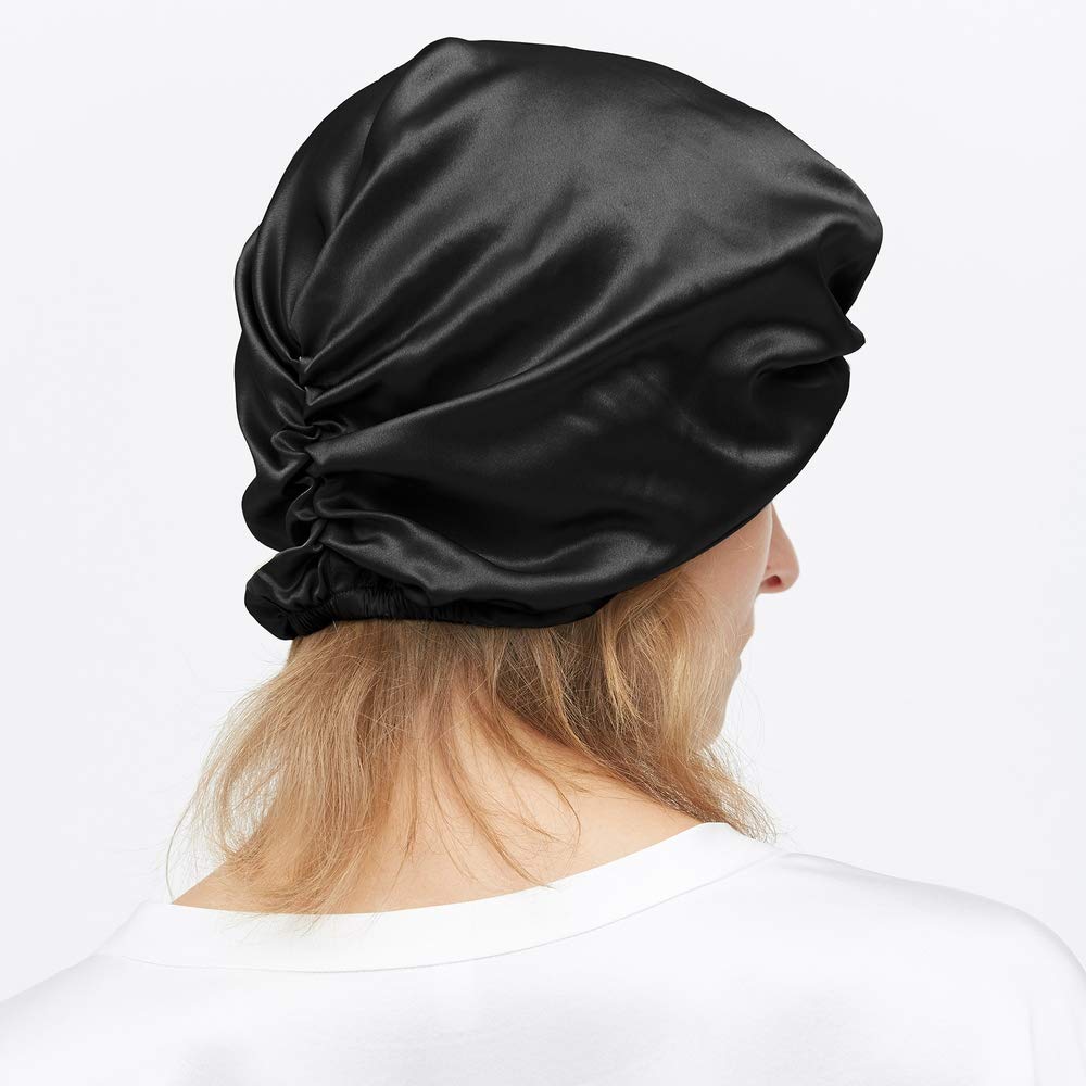 LilySilk Натуральный Шелковый Классический Плиссированный Сон Шапочка Ночная Шапочка Красивая Шапочка Для Волос Хороший Сон 100% (черный)