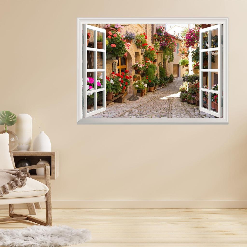 Fake Window Wall Stickers Removable Faux Opening Windows for Office Decoration Wall Decor Living Room Home Decor Bathroom