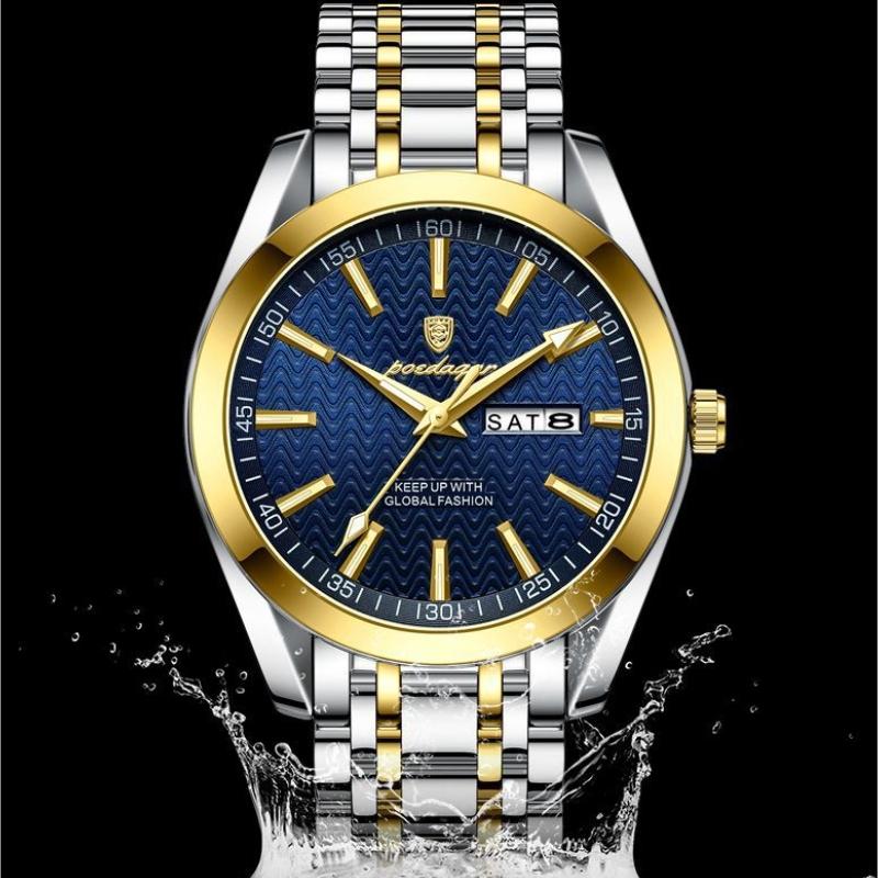 2024 Новые мужские часы, водонепроницаемые светящиеся модные высококлассные часы с календарем, стальной ремешок, изысканные часы с пульсирующей шкалой и циферблатом