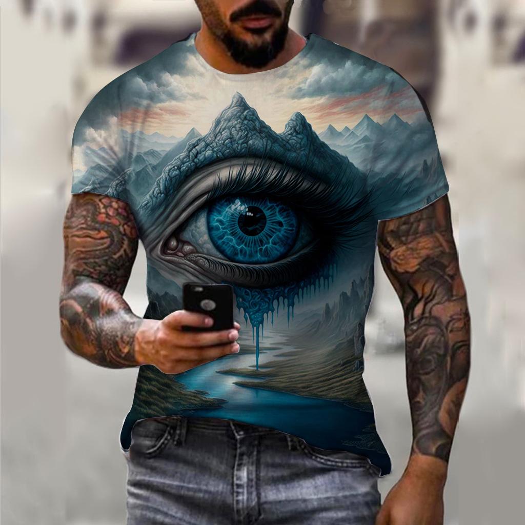 Винтажные футболки для мужчин, топы с 3D принтом «ужасные глаза», летняя футболка большого размера с короткими рукавами, повседневные футболки с круглым вырезом, мужская одежда