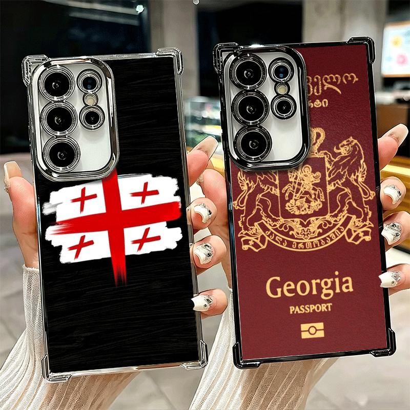Georgia Passport Flag Plating Phone Case For Samsung Galaxy S24 S25 FE S26 Edge S23 Ultra S22 S21 Plus S20 Anti-Fall Airabag Cov