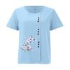 Women's Cotton Linen Round Neck Short Sleeve With Button Tops Printed T-shirt