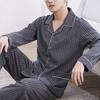 2 Pcsset Winter Fall Men Pajamas Set Striped Turndown Collar Color Matching Singlebreasted Loose Wide Leg Elastic Waist Homewear Shirt Trousers