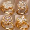 Rotatable Four-leaf Clover Love Zircon Flower Ring Creative Design Sense Free Rotation Anti-pressure Ring