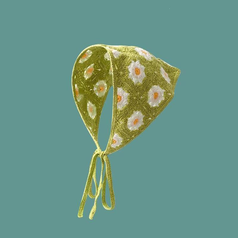 Вязаная ретро повязка на голову с полым треугольником, ромашка, клубника, ручная работа, вязаный крючком треугольный шарф, головной убор, ручной работы платок для головы