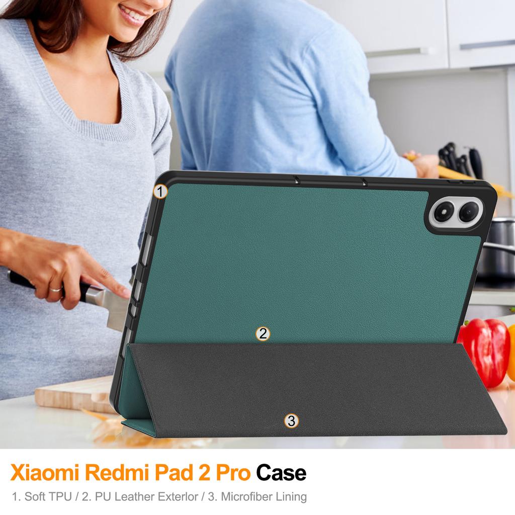 Чехол для Redmi Pad 2 Pro 12,1 дюйма, ТПУ Кожаный, Тройной Складной, Магнитная Крышка для Redmi Pad 2Pro 12,1" со Слотом для Стилуса
