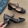 Fashion Comemore Spring Autumn Women Mary Jane Shoes Fashion Butterfly-knot Thick Heel Shallow Mouth Single Shoe Solid Square Head Pumps