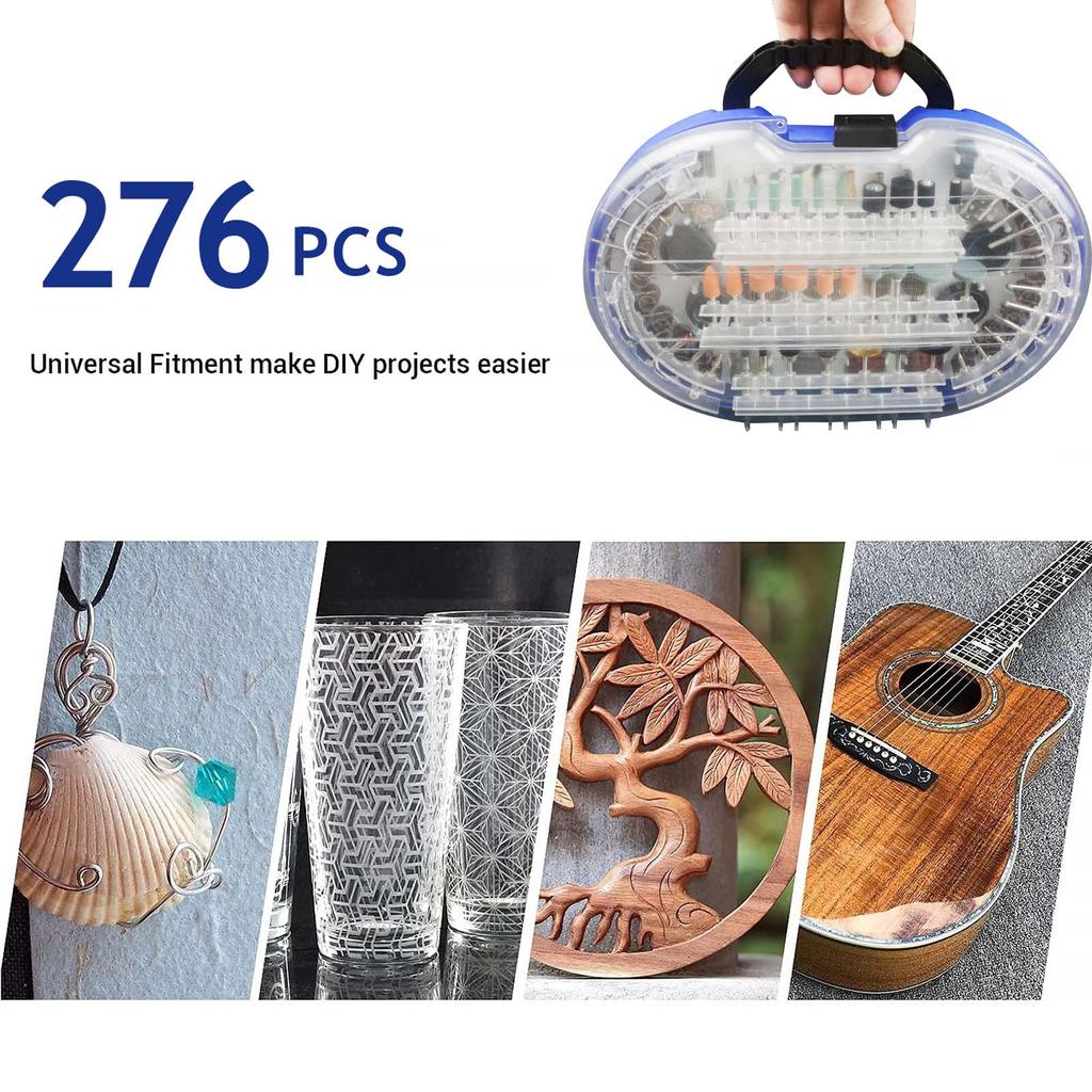 276-Piece Rotary Tool Accessories Kit 1/8-inch Diameter Shanks Universal Fitment for Easy Cutting, Grinding, Sanding, Sharpening, Carving andPolishing