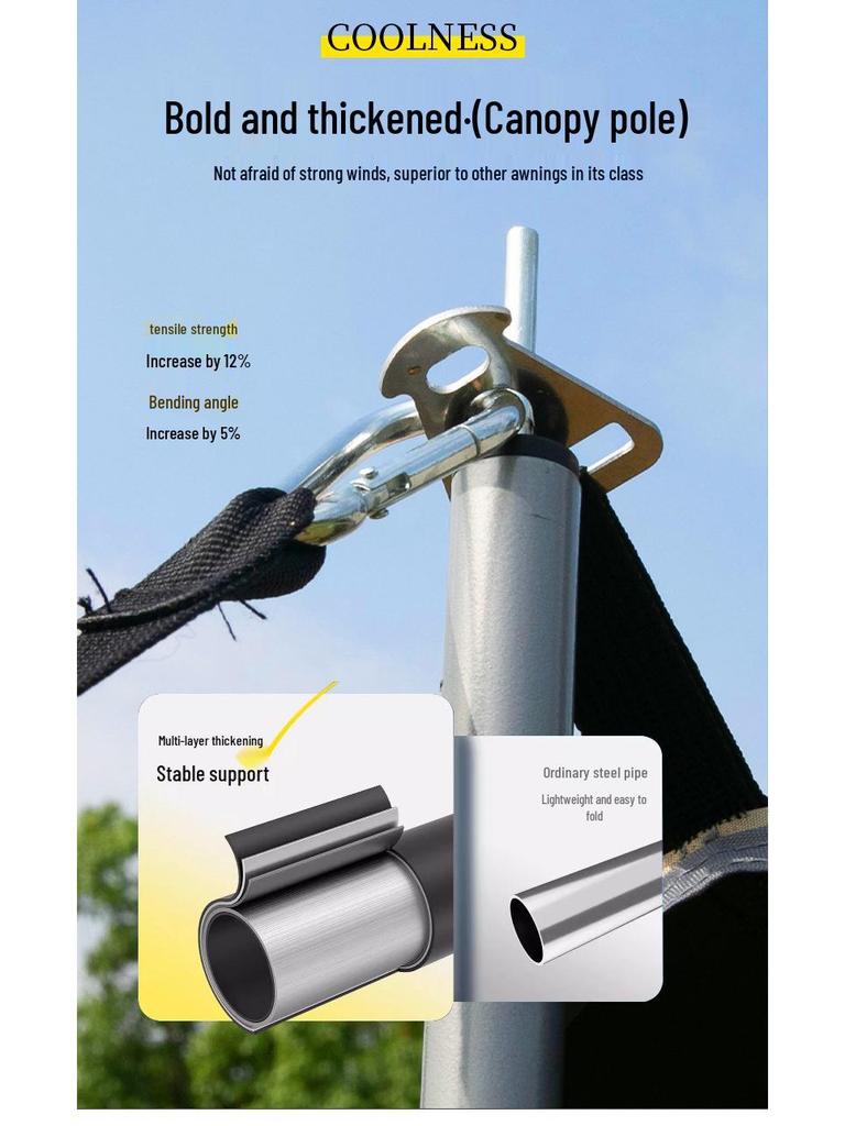 Black Vinyl Outdoor Canopy: Portable, Rainproof, Sun Protective Sunshade for Camping and Beach.