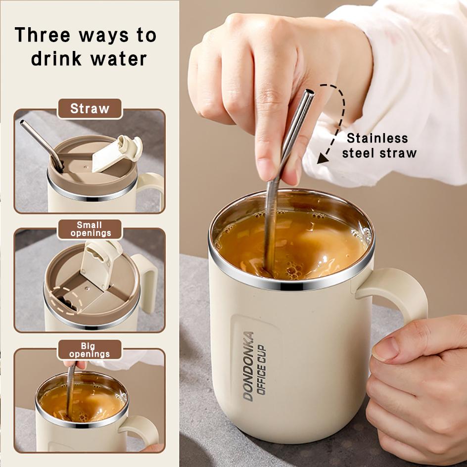 304 Stainless Steel Mugs Office Folding Spoon Portable Safe Healthy Leak-Proof Handle Cup Couple Drink Water Tea Milk Coffee Cup