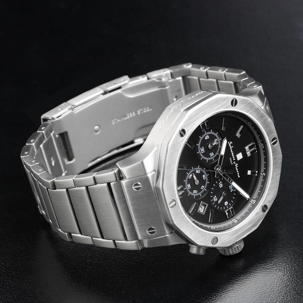 [Salvatore Mara] Men's Chronograph 10 ATM Water Resistant Business 20th Anniversary Limited Model SM18117SS (Black)