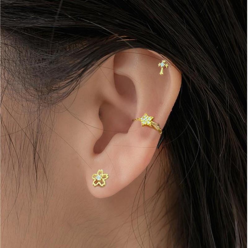 925 Sterling Silver Korean Inlaid Zircon Flower Fashion Stud Earrings for Women Mini Jewelry Accessories