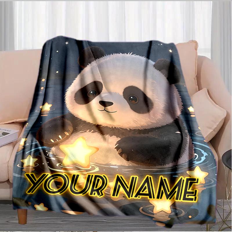 1PC Custom Name Panda Dreams Nightly flannel blanket versatile,all-season throw suitable for the living room,bedroom,camping,travel,and gift