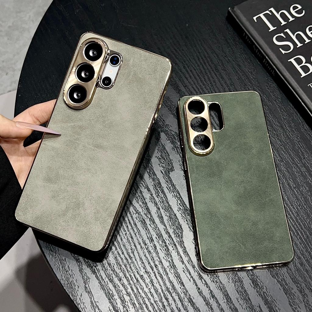 Plating Sheepskin Phone Case For Samsung Galaxy S26 S25 S24 S23 S22 Ultra Plus Fur Lambskin Leather Metal Lens Shockproof Cover