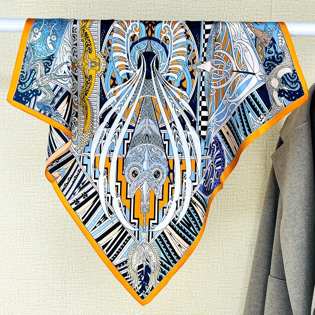 100% Silk Square Scarf Women'S Mulberry Silk Retro Japanese Scarf Spring And Autumn Yellow Silk Scarf Versatile Flight Attendant Small Scarf