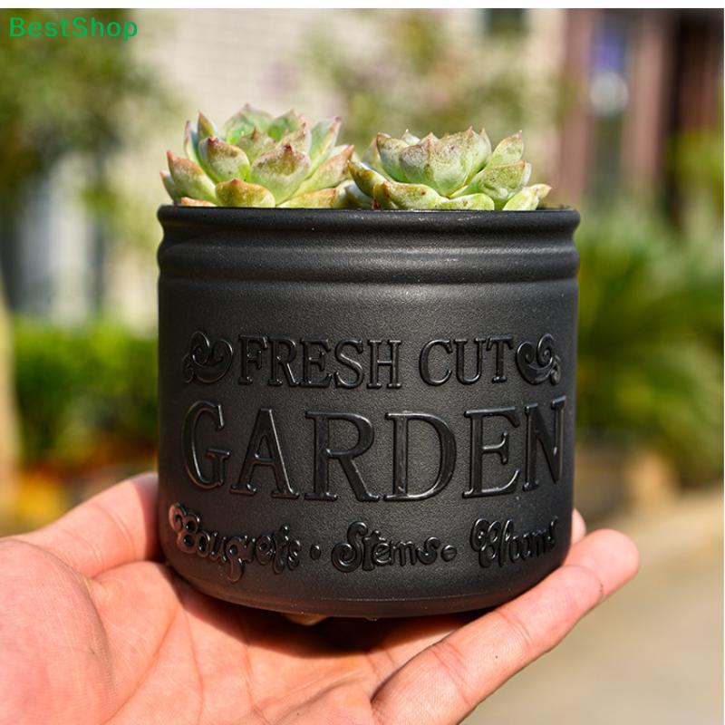 Vintage Embossed "FRESH CUT GARDEN" Ceramic Planter Pot for Succulents & Small Plants, Home Decor