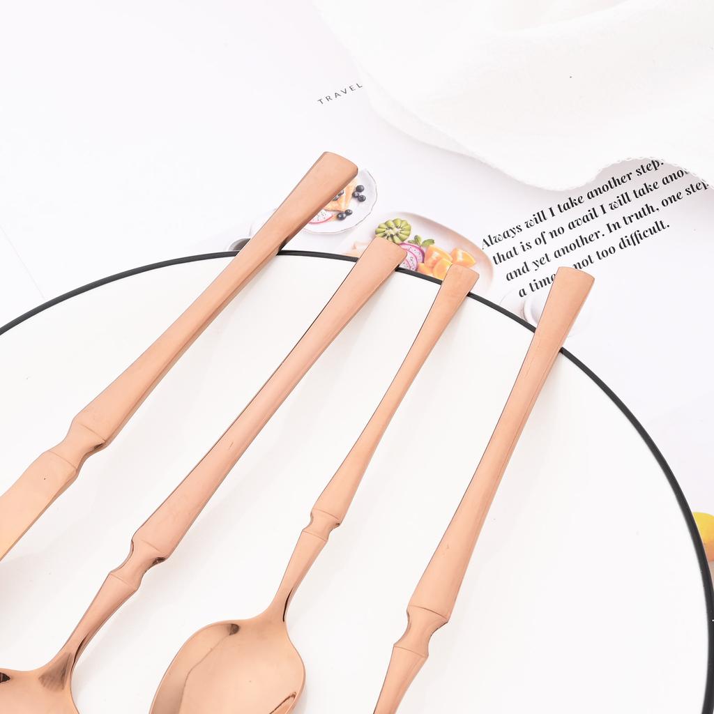 20Pcs (5set) Luxury Pink Gold Dinnerware Set Stainless Steel Flatware Cutlery Set Kitchen Fork Knife Spoon Tableware Silverware Set