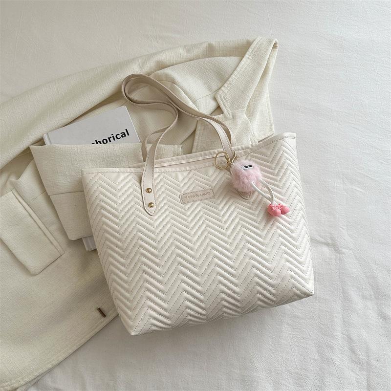 Water Corrugated Stitching Tote Bag for Women's Bag New Simple Large Capacity Shoulder Bag Solid Color Niche Handbag