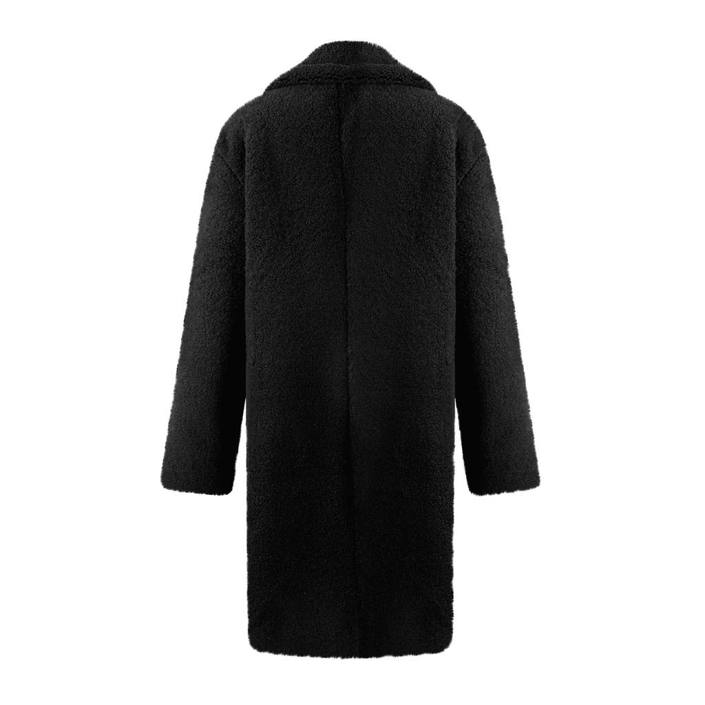 Женское модное повседневное универсальное плюшевое пальто с лацканами, однотонное пальто с длинными рукавами