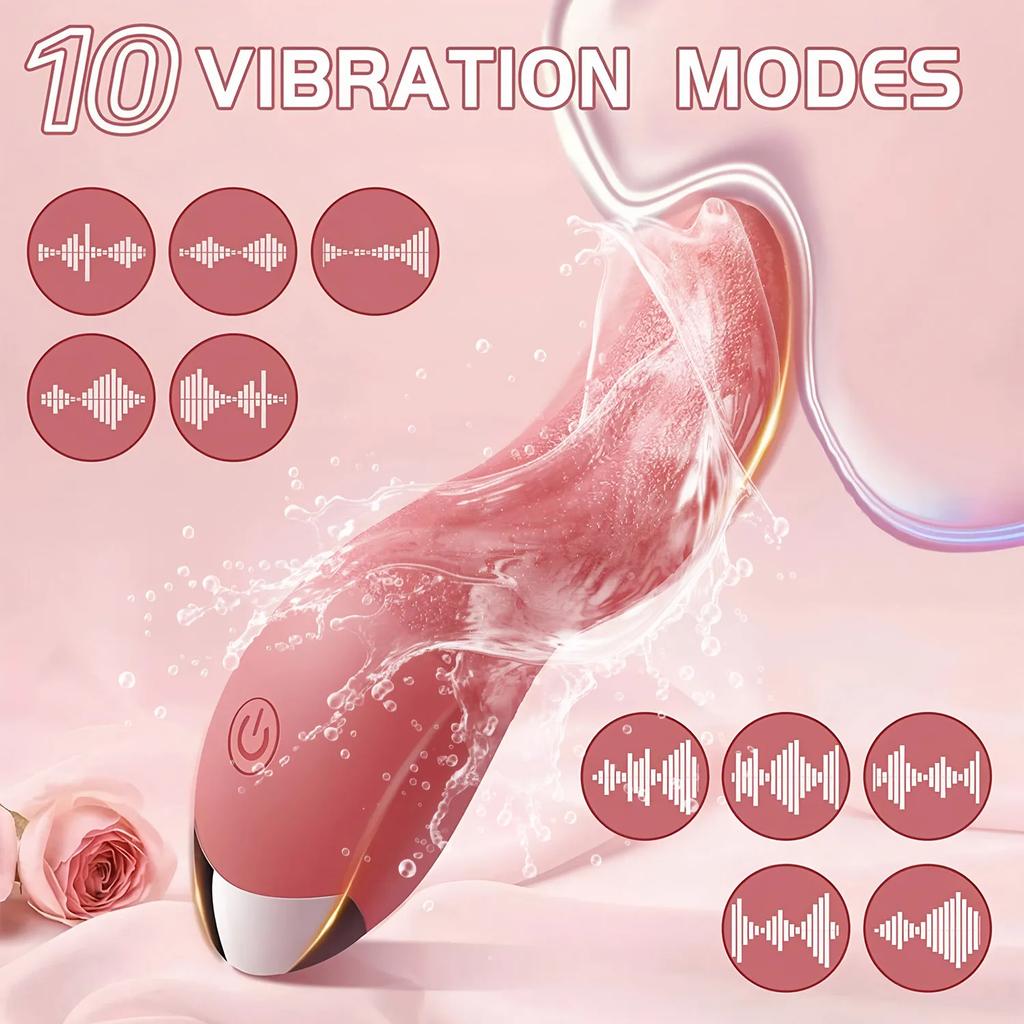 10 Vibration Modes French Kissing Modes Realistic Heating Tongue Vibrator,USB Charging Waterproof Sex Toys for Women Clit