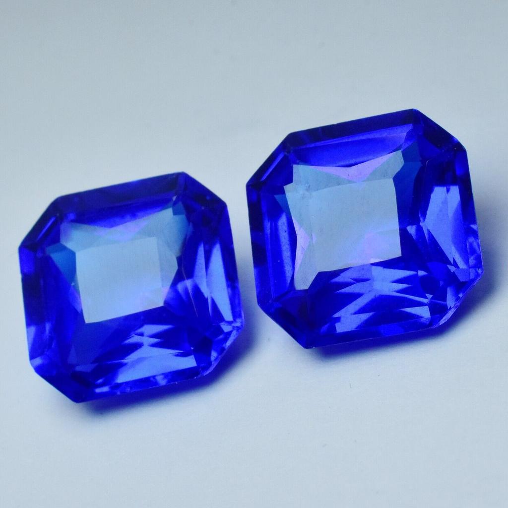 NATURAL Square Cut BLUE Sapphire Loose Gemstone 13.05 Ct Earing Pair .