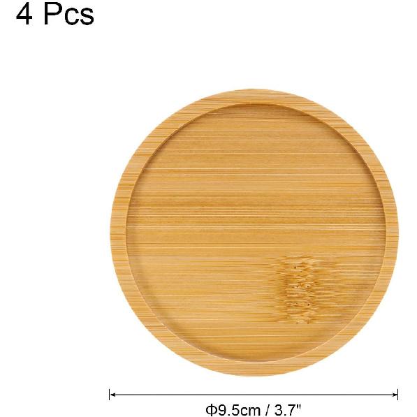 uxcell 4PCS Mosaic Bamboo Coasters, 3.7 Inch Blank Base Trays, Round Drinking Cup Coaster, Wooden Drinks Coasters for Coffee Table Dining Table