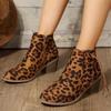 Ladies Shoes 2024 New Side Zipper Women's Boots Fashion Leopard Print Square Heel Boots Women Sexy Pointed Toe Ankle Botas Mujer