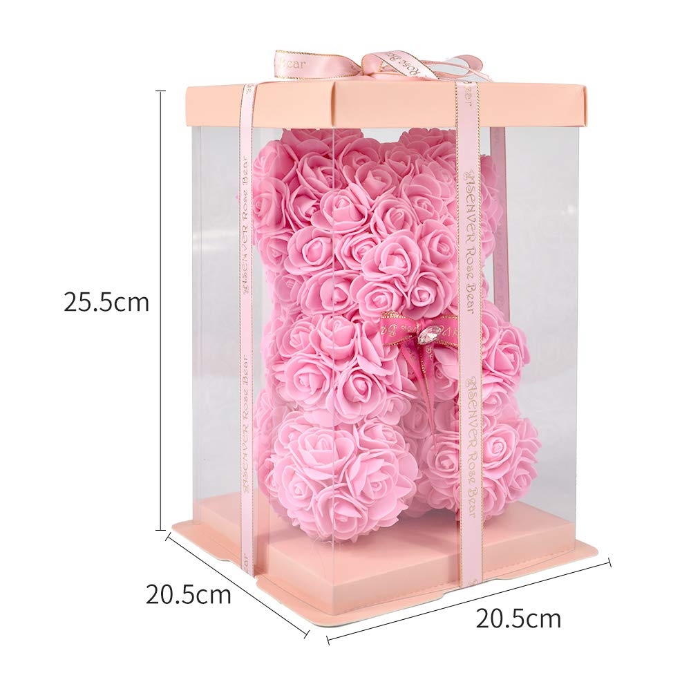 Медведь из роз Enhong, Никогда не Вянет, Мягкая игрушка, Украшение интерьера, День рождения, День святого Валентина, Рождество, Подарок на Новый год (С коробкой (розовый))
