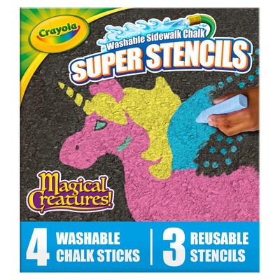 Crayola Мел Съемный Большой Мел и Трафаретный Лист Набор Мел для Уличного Рисования 4 Цвета 3 Трафаретных Листа 031001 Подлинный Продукт