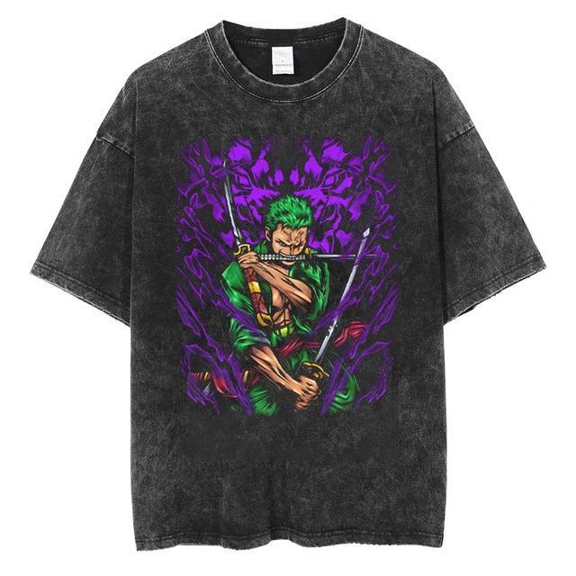 2026 Hot Sale Luffy Kid Law Vintage Washed TShirt Anime Graphic Tee Unisex Streetwear Short Sleeve Top for Men Women Anime Fans
