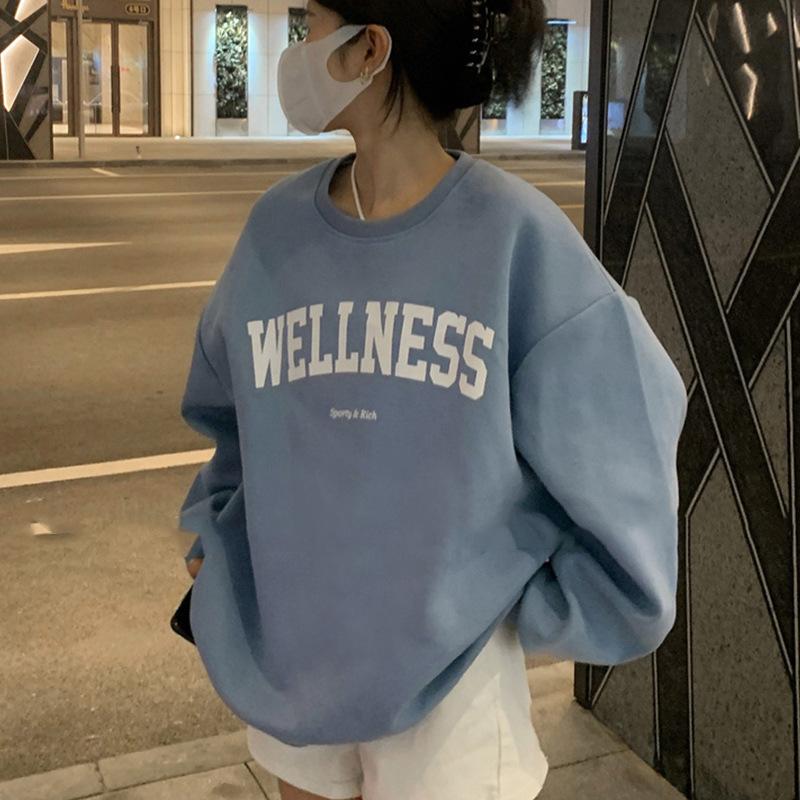 Мягкий свободный повседневный свитшот женский осенне-зимнее пальто с круглым вырезом и длинными рукавами, базовая рубашка, топы, модный ретро-универсальный свитшот