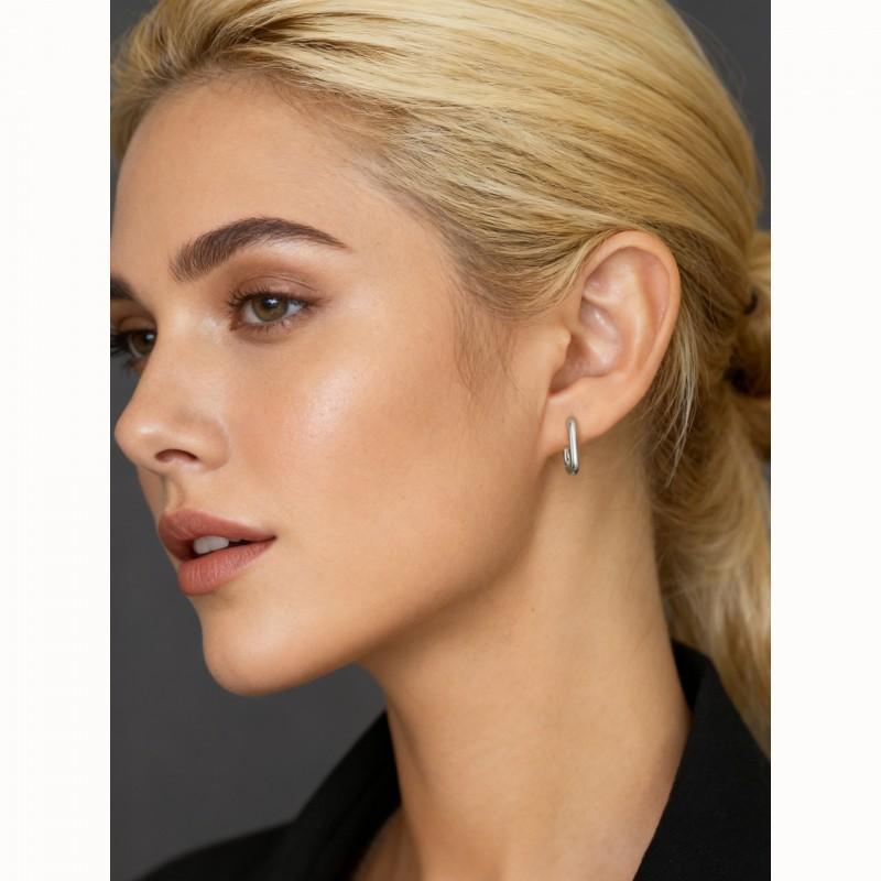Sterling Geometric Oval Hoop Earrings Women Gold Plated Minimalist Chic Studs Fashion Accessory