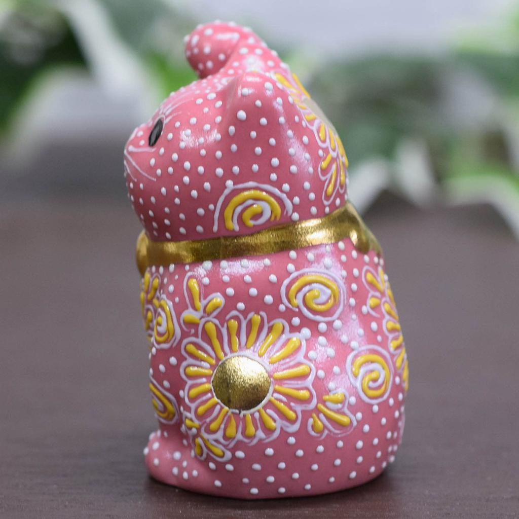 Stylish Kutani Ware Figurine from Waza No Feng Shui Perfect for Opening or Birthday Gifts Right-Handed Maneki-neko Kura, Pink, Design, Ceremonies,