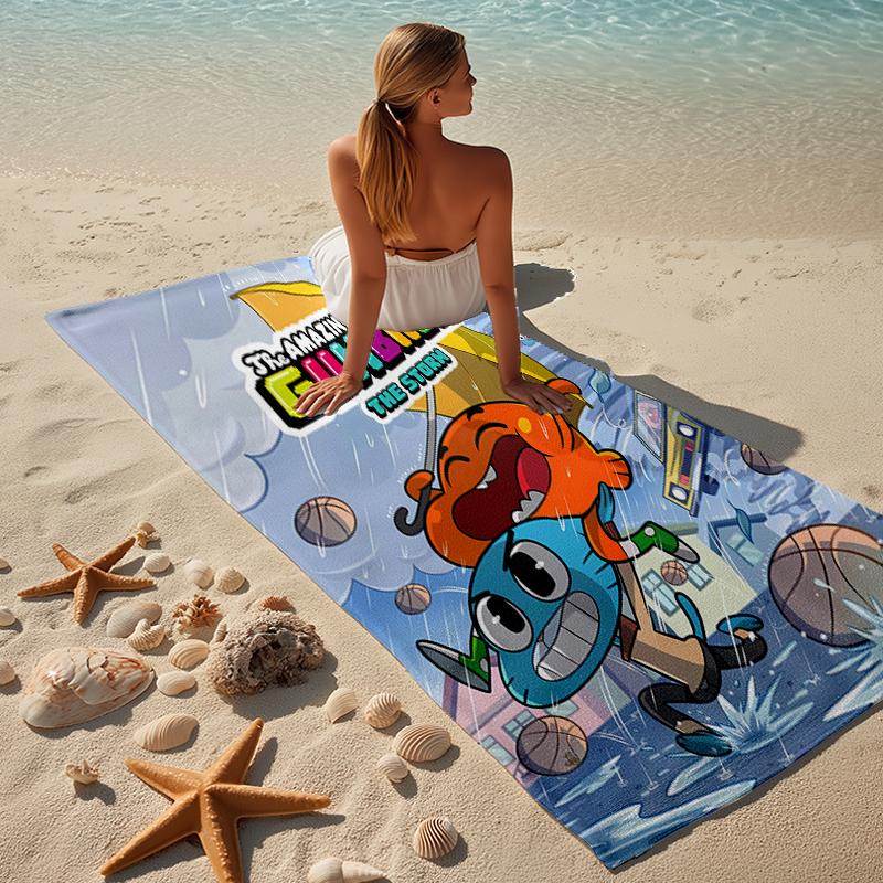 proof beach towel with a The Amazing World of Gumball pattern - soft,absorbent,quick-drying,machine washable - perfect for swimming,camping,bathing