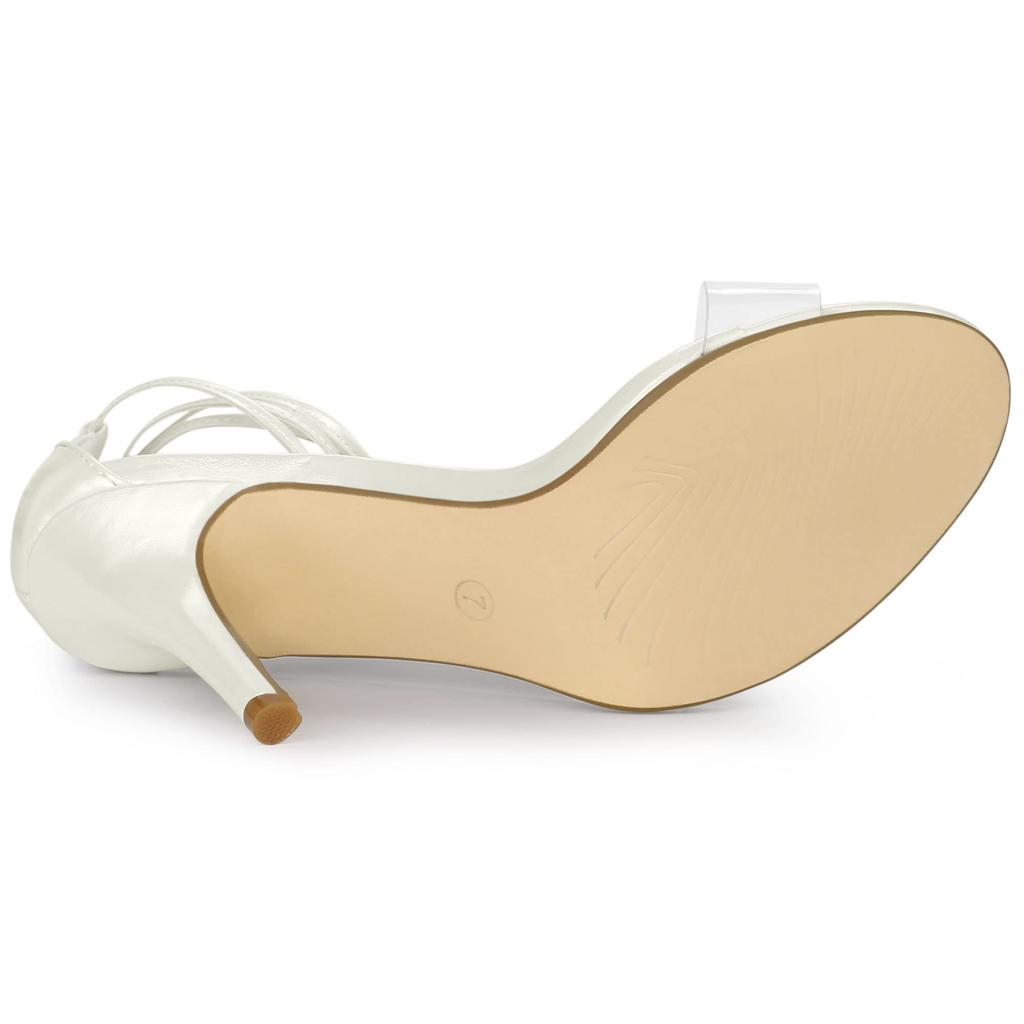 Allegra K Clear Strap Lace-Up Sandals with Stiletto Heels, White, Size 23.5cm