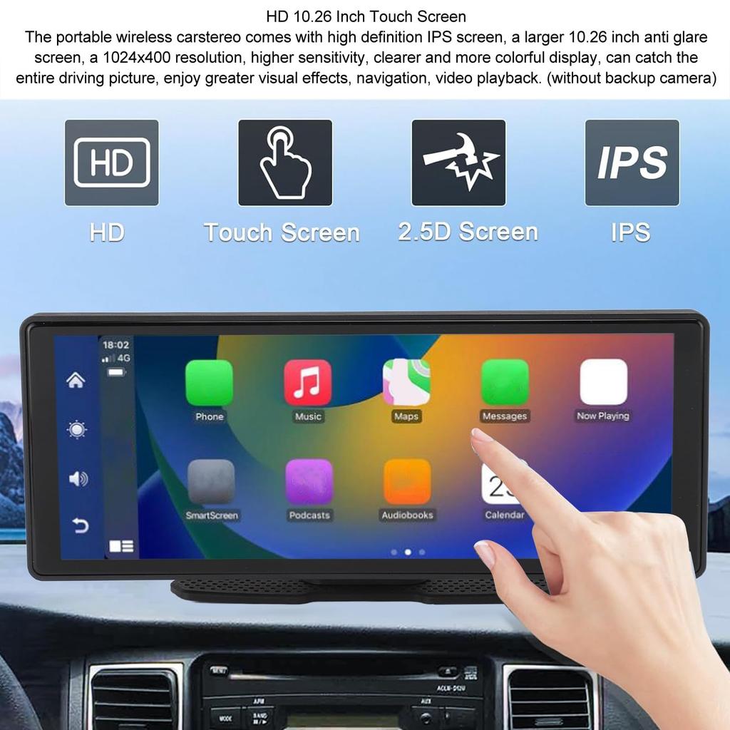 Беспроводной сенсорный экран Carplay с панелью приборов, WiFi, Bluetooth, Carplay, Android Auto, экран Carplay с GPS, голосом, FM и другими функциями, камера 10,26 и стерео,