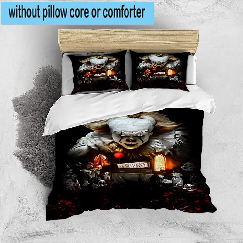 1PC Scary Clown Horror 3pcs Bedding,Including 1pc Duvet Cover And 2pcs Pillowcases Perfect for Christmas,Ideal for Bedroom, Dormitory