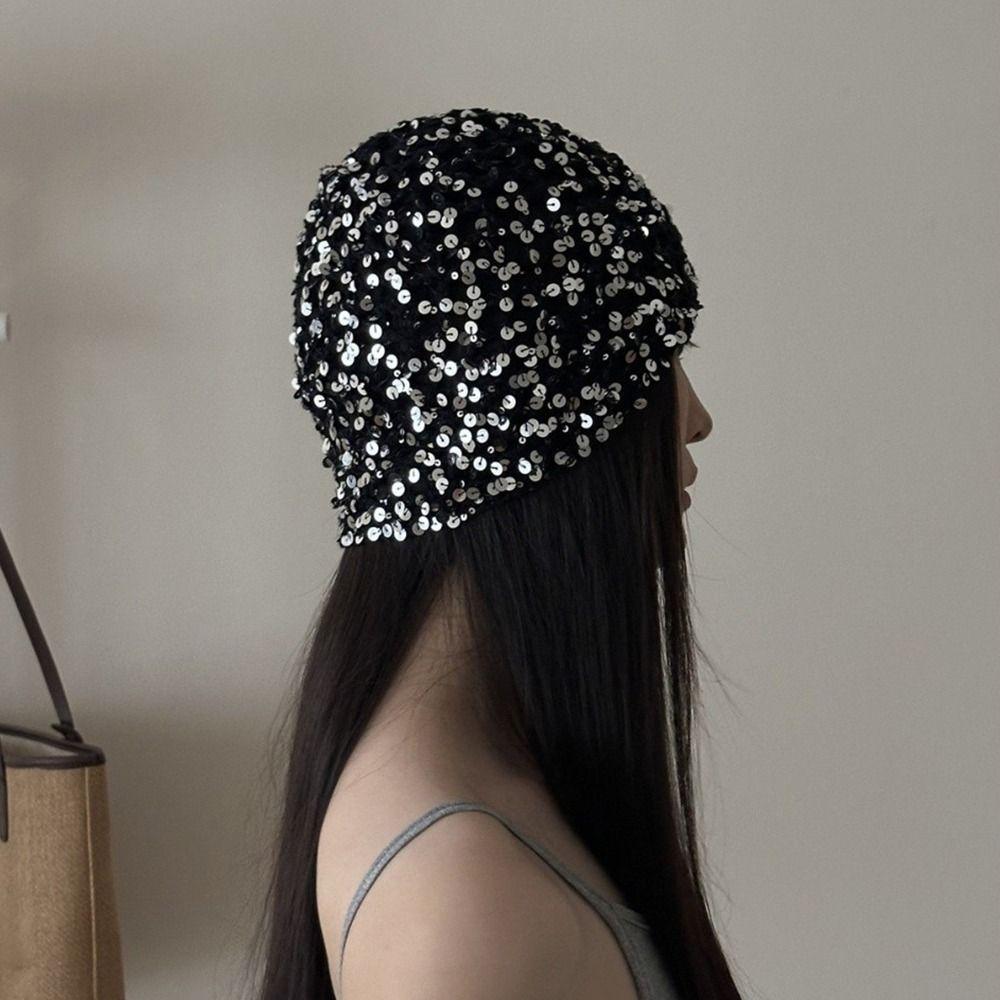 Y2k Sequin Bucket Hat Vintage Beanie Hats Fashion Sequin Woven Cap Summer