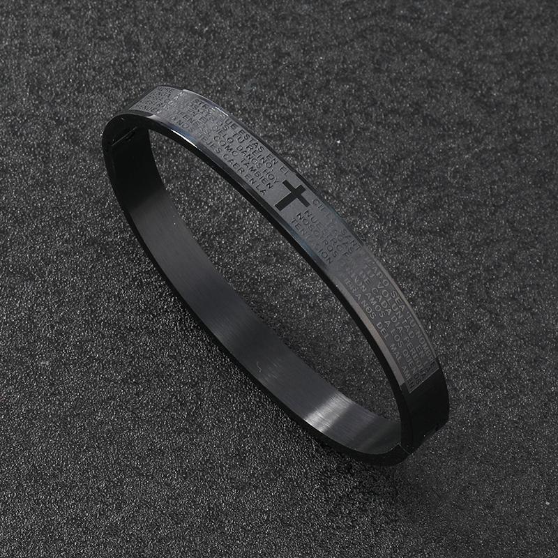 Luxury Stainless Steel Cross Carving Spanish Scripture Man Bracelets for Women Jewelry Couple Gifts