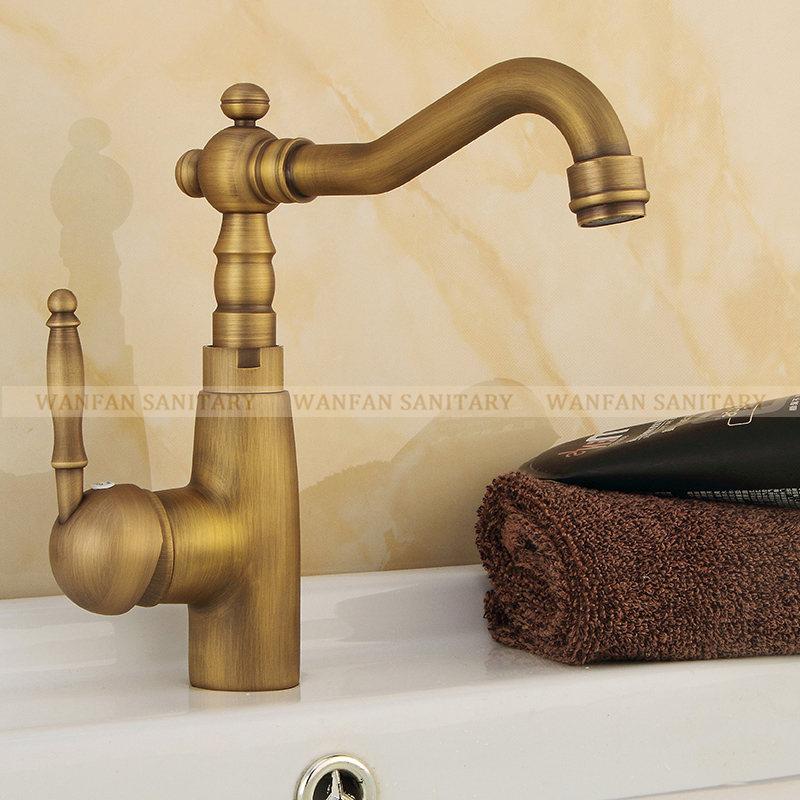 Basin Faucets Antique Brass Bathroom Sink Faucet Swivel Spout Single Handle Bath Deck Hot and Cold Mixer Tap Water Taps HJ6717F