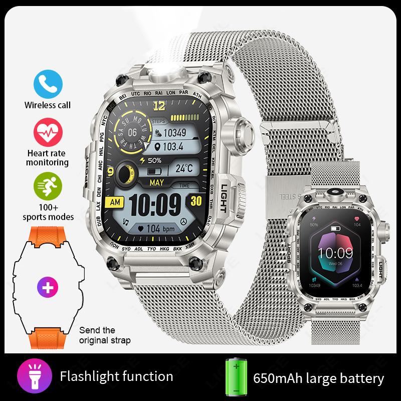 Новые многофункциональные квадратные уличные смарт-часы с большим экраном и фонариком, мониторингом здоровья, мужской спортивный браслет