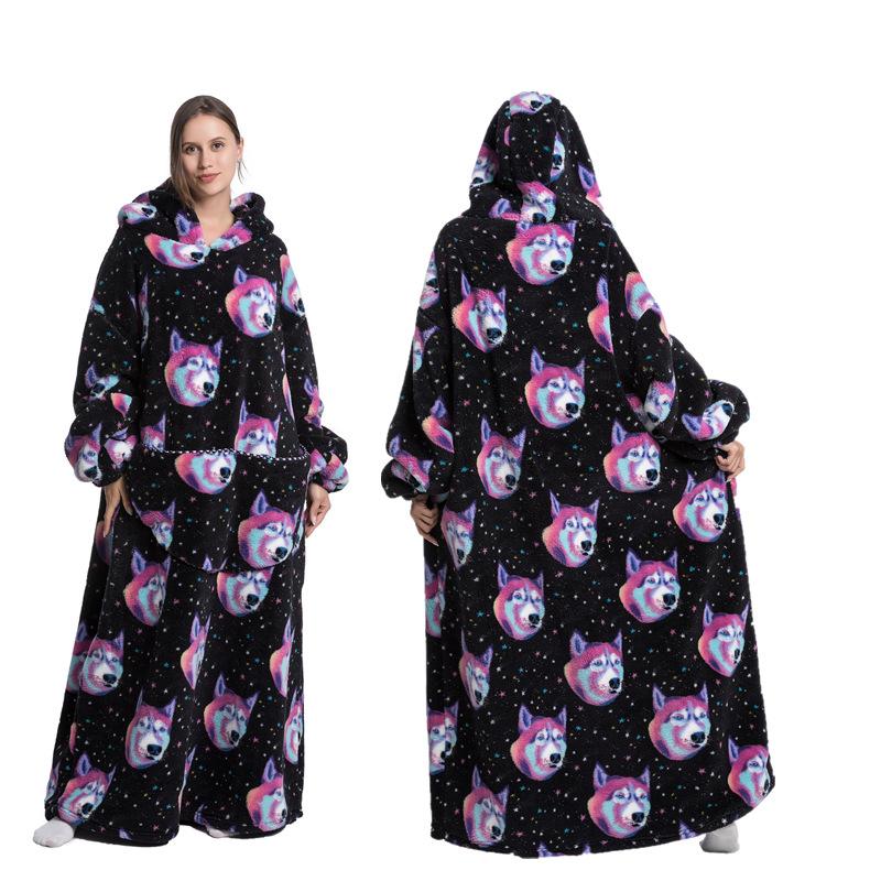 Зимний теплый флисовый халат с капюшоном для женщин, большое одеяло 140 см с рукавами, флисовые теплые толстовки, толстовки, гигантское ТВ-одеяло, женский халат с капюшоном