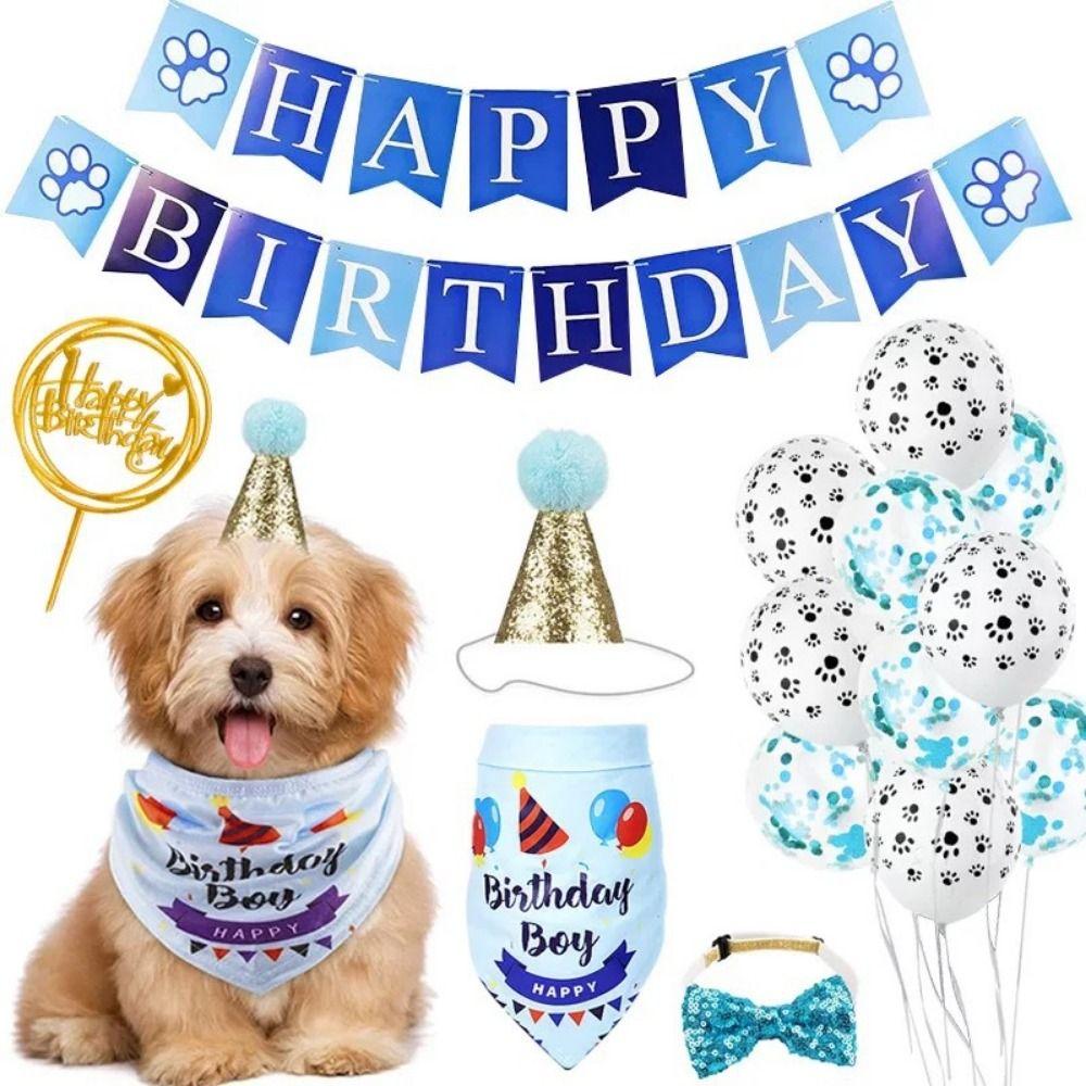 Decorative Pet Birthday Decorations Set Dog Sequins Hat Cat Birthday Party Supplies  for Dogs Cats